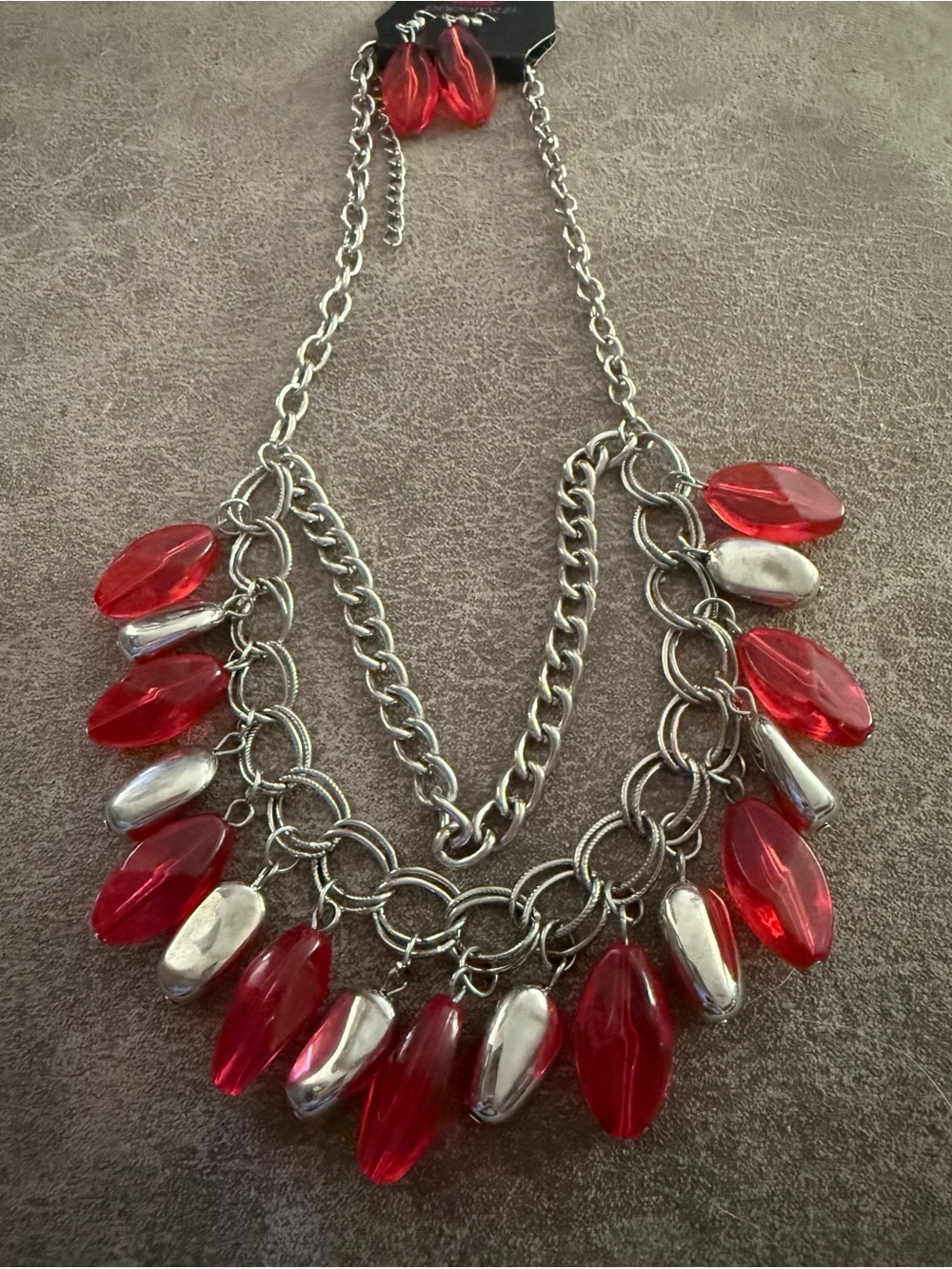 Statement Red and Silver Chain Drop Necklace